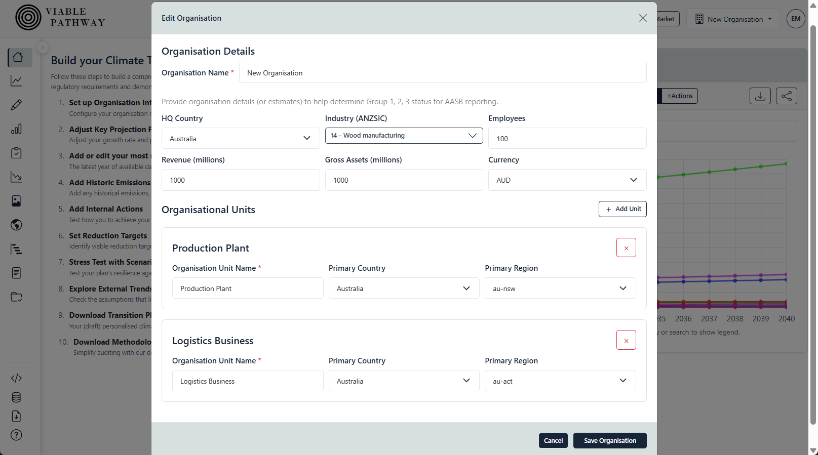 Add additional organisation units — screenshot